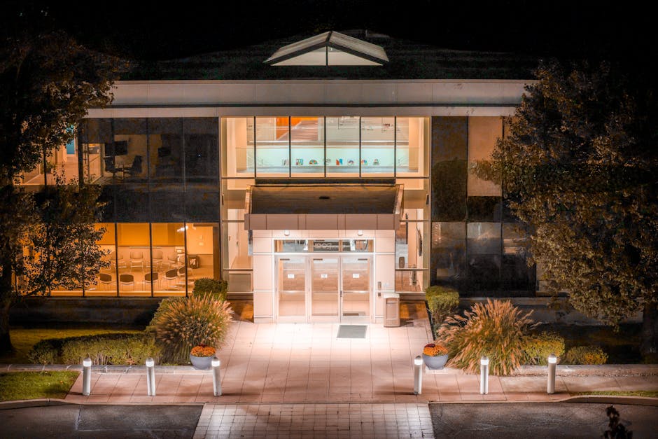 Beautifully landscaped commercial office building exterior